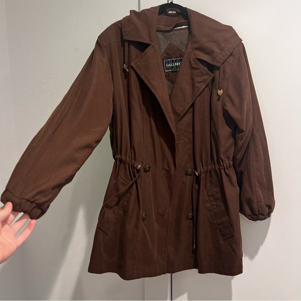 Suede Brown Barn Coat with Waist